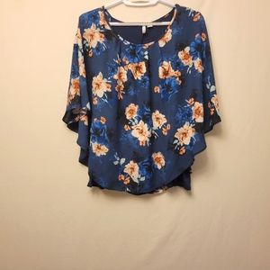 Elle - Tank Dark Blue Green with Floral Handkerchief Style Overlay - Size XXL